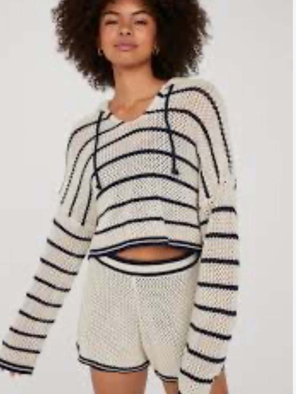 OFFLINE By Aerie Crochet Sweater Navy Stripe